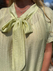 Lemon Embellished Pussy Bow Blouse Danica