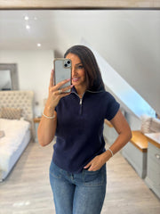 Navy Collared Short Sleeve Knit Annie