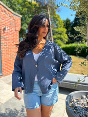 Navy Button Front Jacket Helen