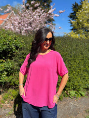 Lipstick Pink Applique Floral Crepe Top Astra
