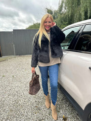 Black Cropped Faux Fur Coat