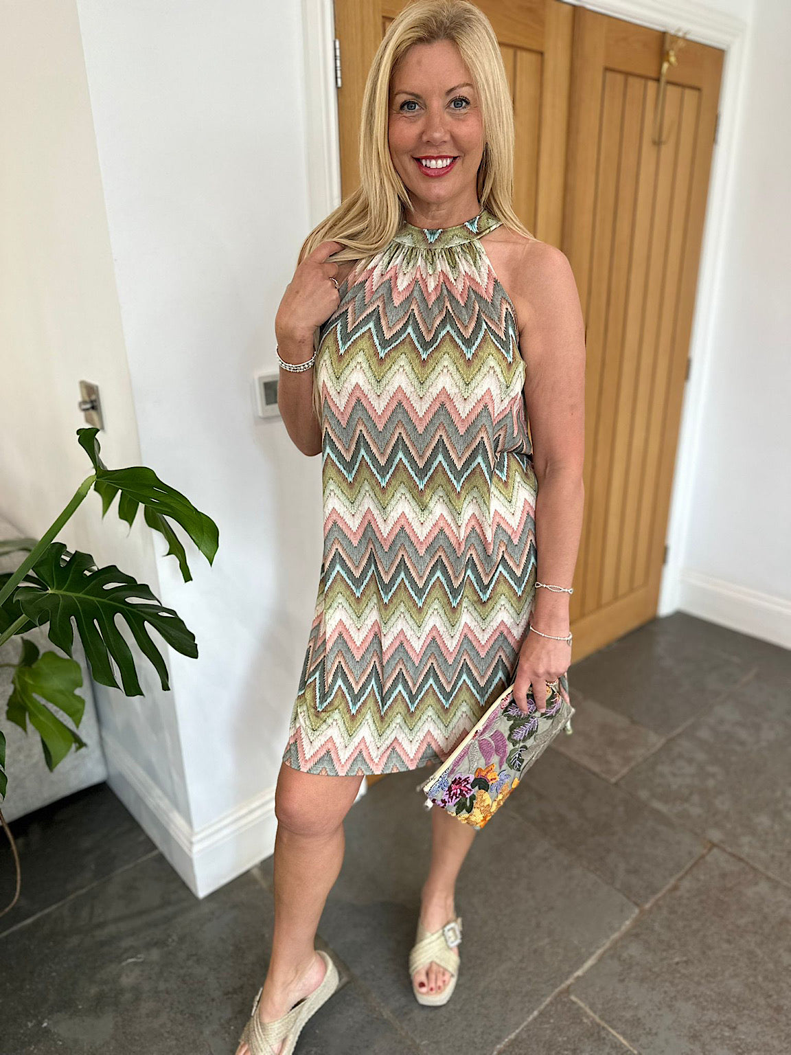 Green Zig Zag Halter Neck Dress Jade Tillett's Green Zig Zag Halter Neck Dress Jade Tillett's