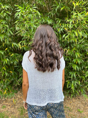 White Textured Stripe Open Knit Dove