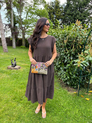 Chocolate Frill Sleeve Bubble Cotton Dress Mae