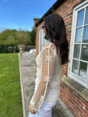 Stone Floral Crochet Net Blouse Paulette