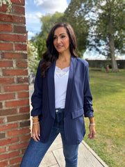 Navy Pinstripe Take You Anywhere Jacket