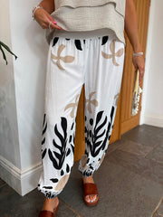White & Black Coastal Print Hareem Trousers