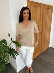 Gold Shimmer V Neck Knit Sammie