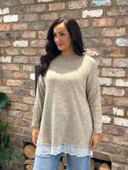 Mocha Lace Hem Longline Knit Kirsty