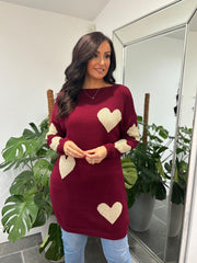 Wine Heart Jumper Dress Kimberley