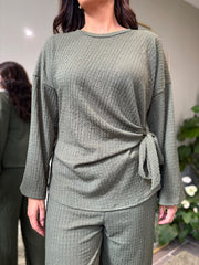 Khaki Textured Trousers Set Liora