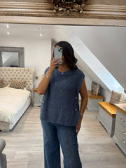 Denim Button Knit Tank Jordana