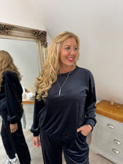 Navy Velour Leisure Set Amelia