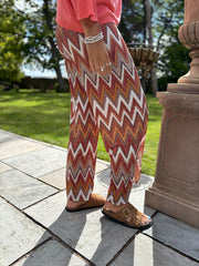 Rust Zig Zag Wide Leg Trousers