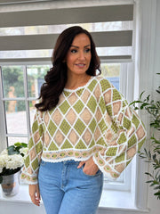 Green Diamond Crochet Knit Zuri