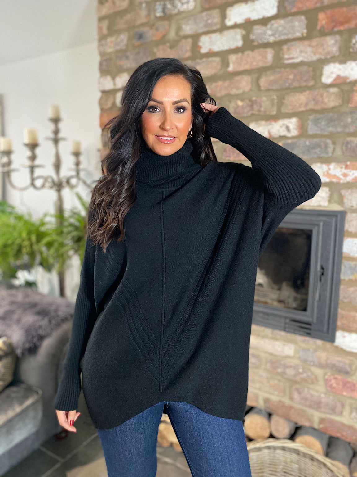 Black cowl neck sweater 2025