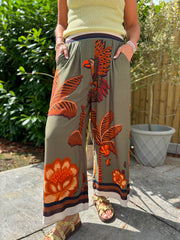 Khaki Tropical Print Trousers Maya