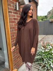 Chocolate Ribbed Knit Dress Yasmin