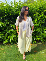 Lemon Ruched Drawstring Wide Leg Trousers