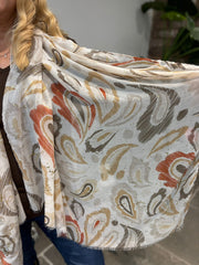 Mocha Gold Paisley Raw Edge Scarf