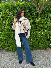 Stone Double-Breasted Short Coat