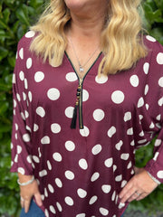 Wine Polka Dot Zip Top Poppy