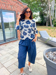 Navy Abstract Leopard Knit Top Dawn