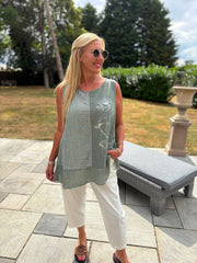 Khaki Striped Panel Sleeveless Top Gaynor