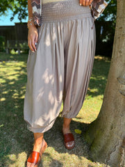 Mocha Smocked Waist Hareem Trousers