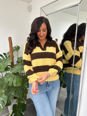 Yellow & Chocolate Collared Chunky Knit Melody