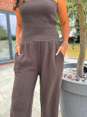 Chocolate Bubble Cotton Bandeau Jumpsuit