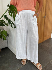 White Multi Hole Detail Trousers Terri