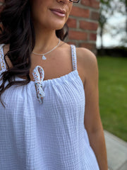 White Bubble Cotton Tie Detail Vest Miley