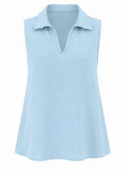 Blue Sleeveless Bubble Cotton Top Jean