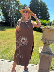 Chocolate Applique Flower Dress Dora