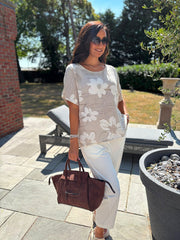 Stone Linen Floral Top Lila