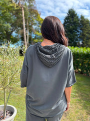 Charcoal Crochet Hooded Top Clarice