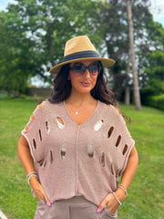 Pink Distressed Metallic Knit Bianca