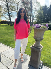 Coral Applique Floral Crepe Top Astra