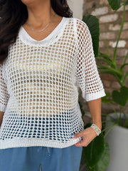 White Open Weave Knit Cassandra