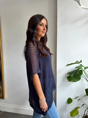 Navy Open Weave Knit Peyton