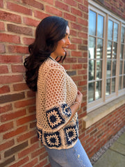 Navy Patchwork loose Knit Shirt Perrie