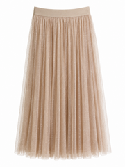 Taupe Pleated Mesh Tulle Skirt