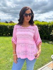 Pink Lace Stripe Top India