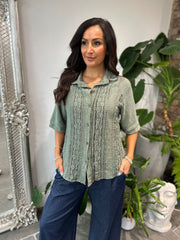 Khaki Lace Detail Blouse Hattie