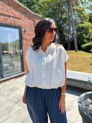 White Bubble Hem Striped Shirt Emma