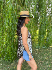 Chocolate Artistic Floral Print Top Adelaide