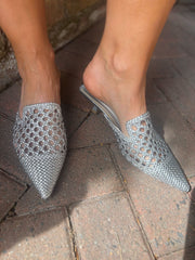 Silver Metallic Weave Kitten Heel Shoes