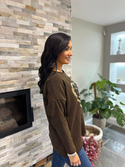 Chocolate Metallic Heart Ribbed Sweatshirt Brooke