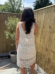Antique Cream Multi Pattern Crochet Dress Oakley